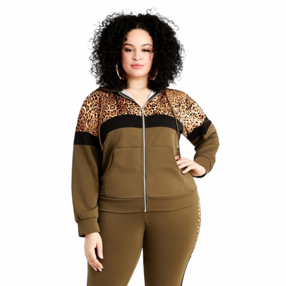 Ashley Stewart Animal Colorblock Scuba Zippered Jacket, Size 26/28
